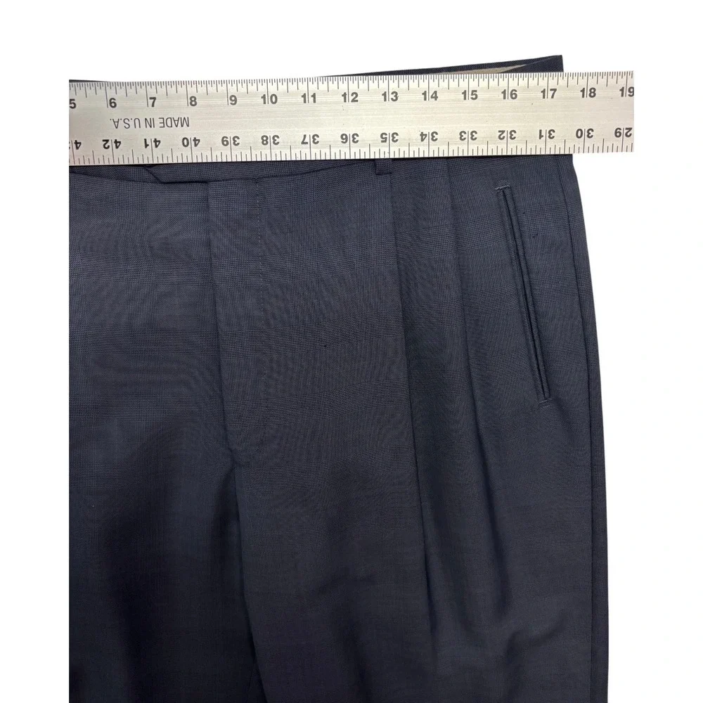 vtg 90s Zanieri Italy 44S 35x28 Navy Blue Plaid 2pc Pant Suit Tasmania Wool